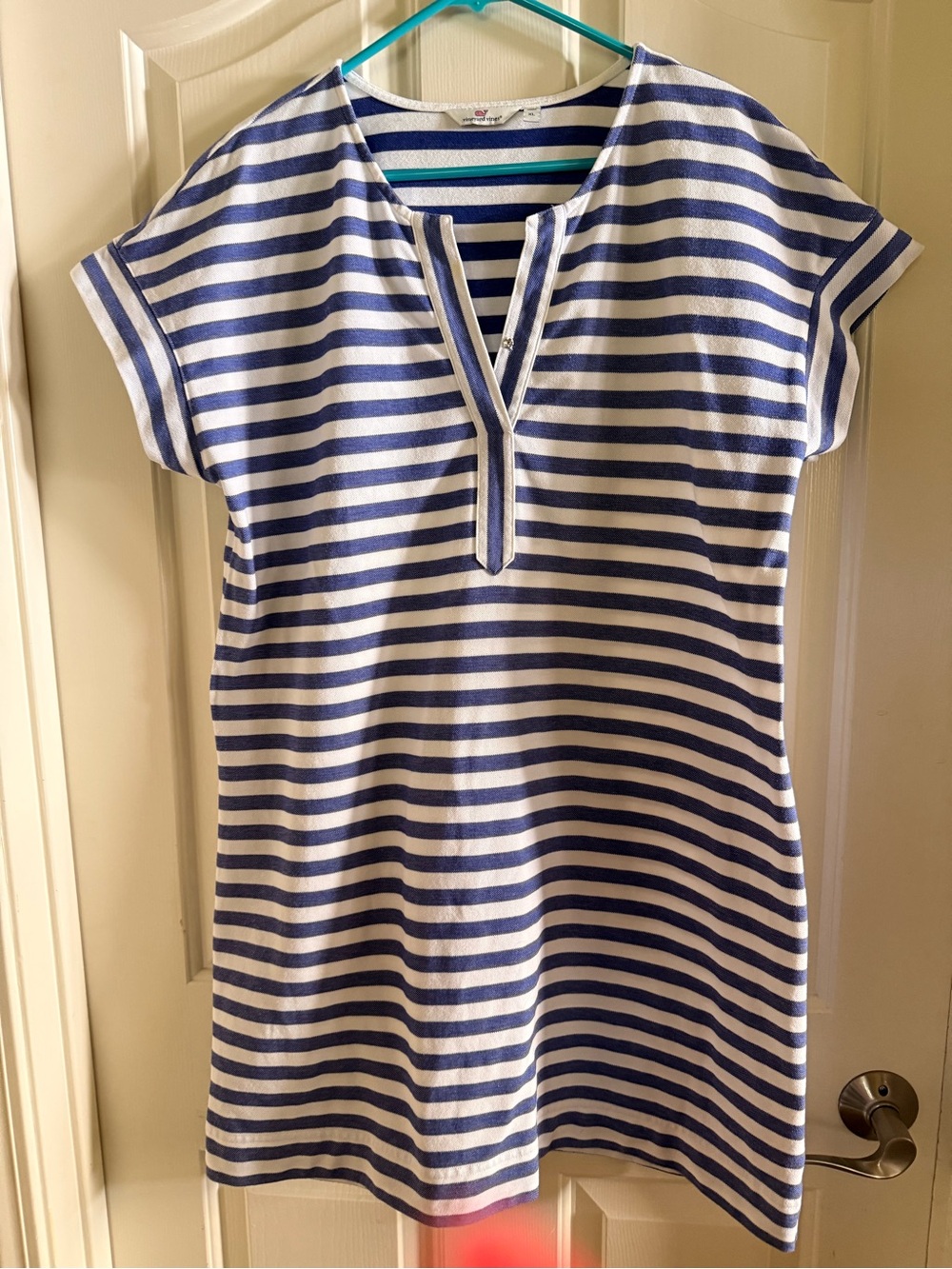 Vineyard Vines Blue and White Striped Split-Neck Mini Dress